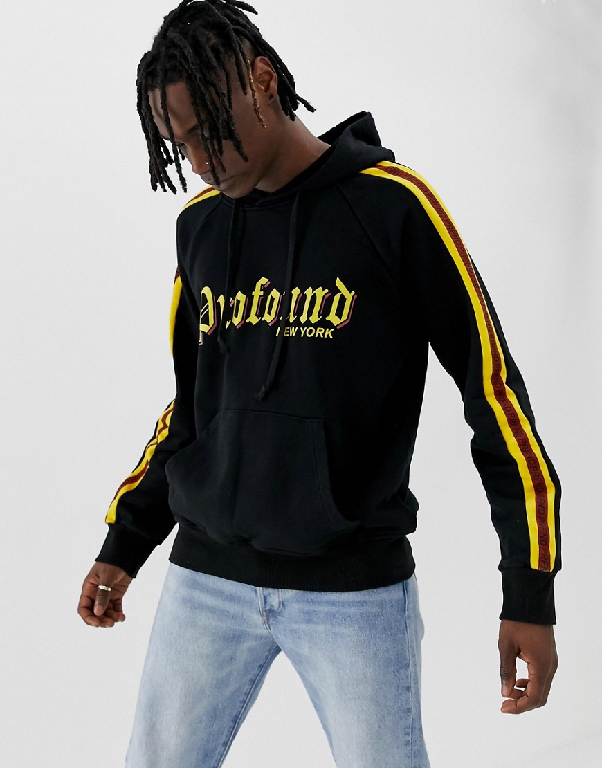 Profound Aesthetic Hoodie with Chest Logo and Sleeve Taping in Black