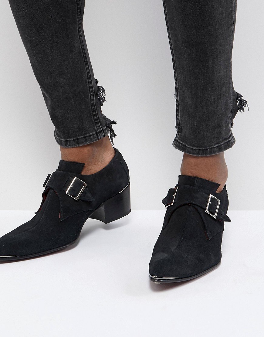 Jeffery West Sylvian Double Monk Suede Shoes - Black