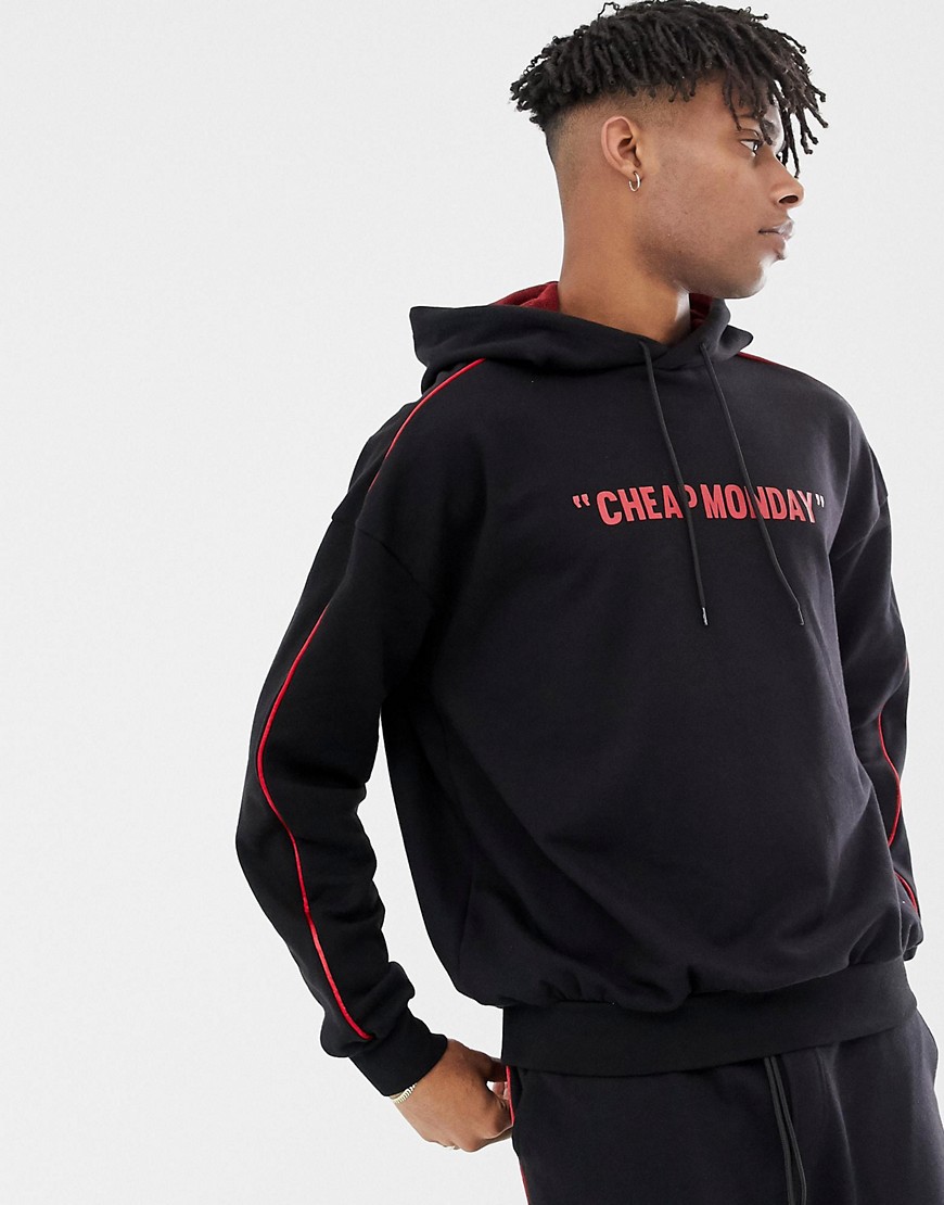 Cheap Monday Hoodie In Black With Red Side Stripe - Black