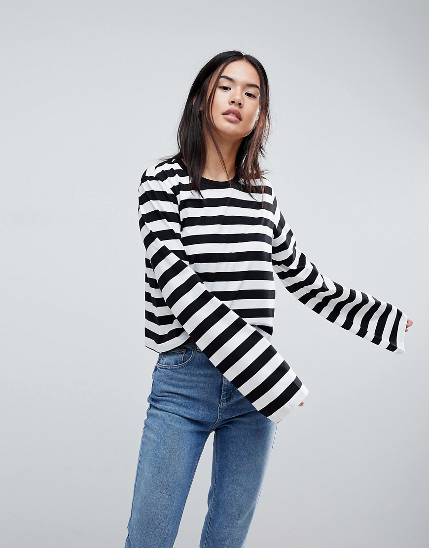 ASOS Boxy Top With Long Sleeve In Stripe - Multi