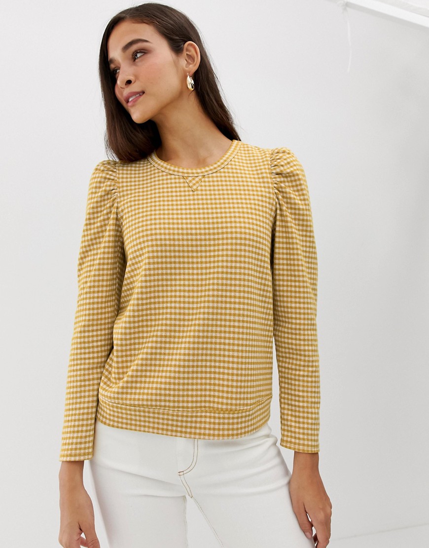 Current Air puff sleeve gingham sweater