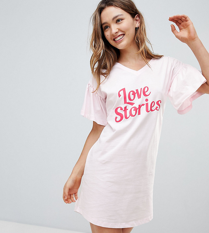 Hey Peachy Love Stories Ruffle Sleeve Night Dress - Pink