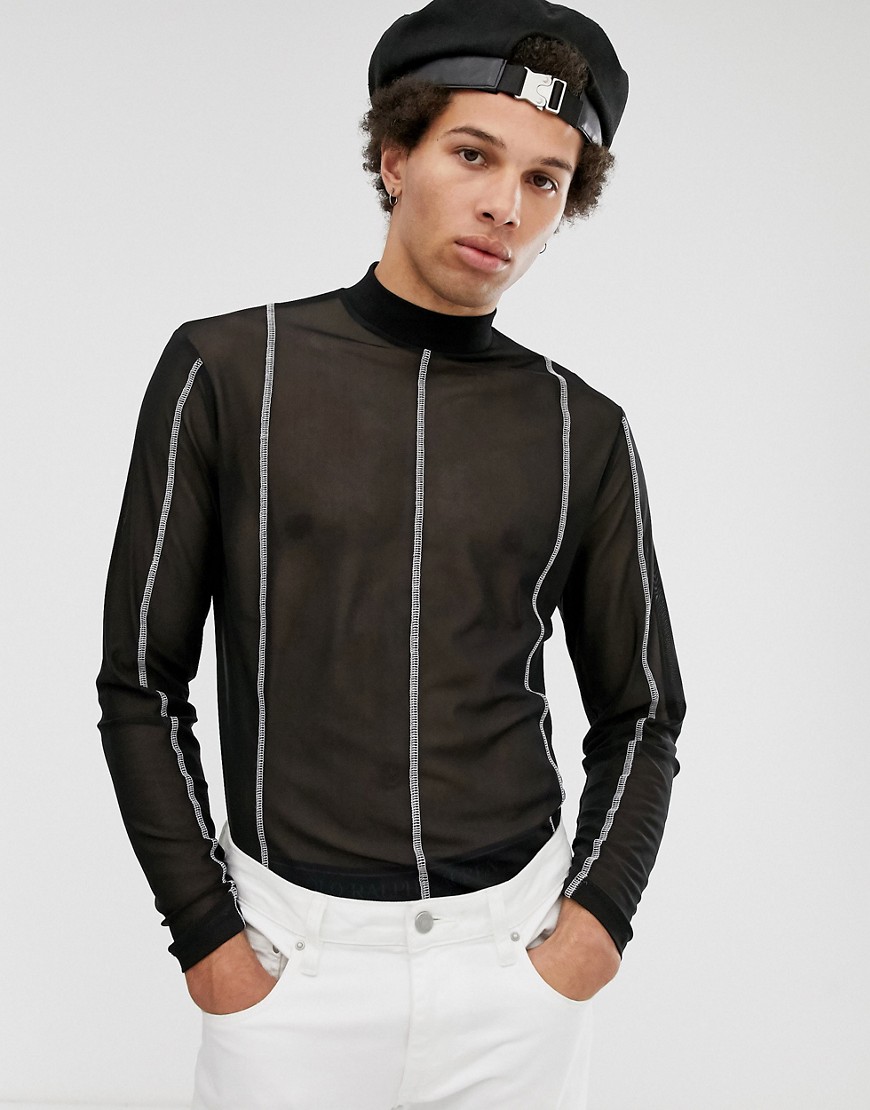 ASOS DESIGN long sleeve t-shirt with turtle neck in mesh with contrast stitching