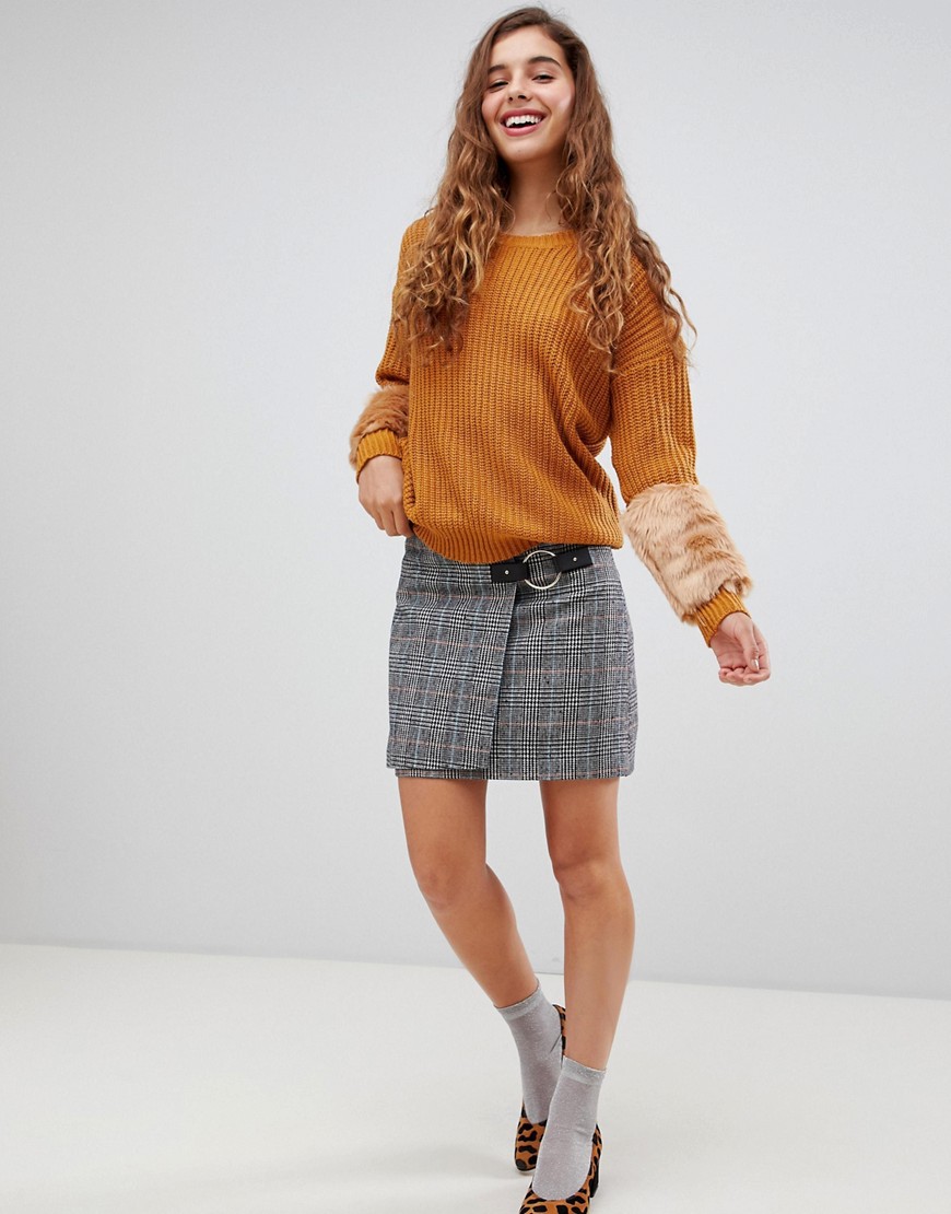 Willow & Paige tweed mini skirt with buckle detail - Grey check