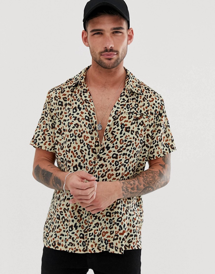 Bellfield short sleeved leopard print shirt
