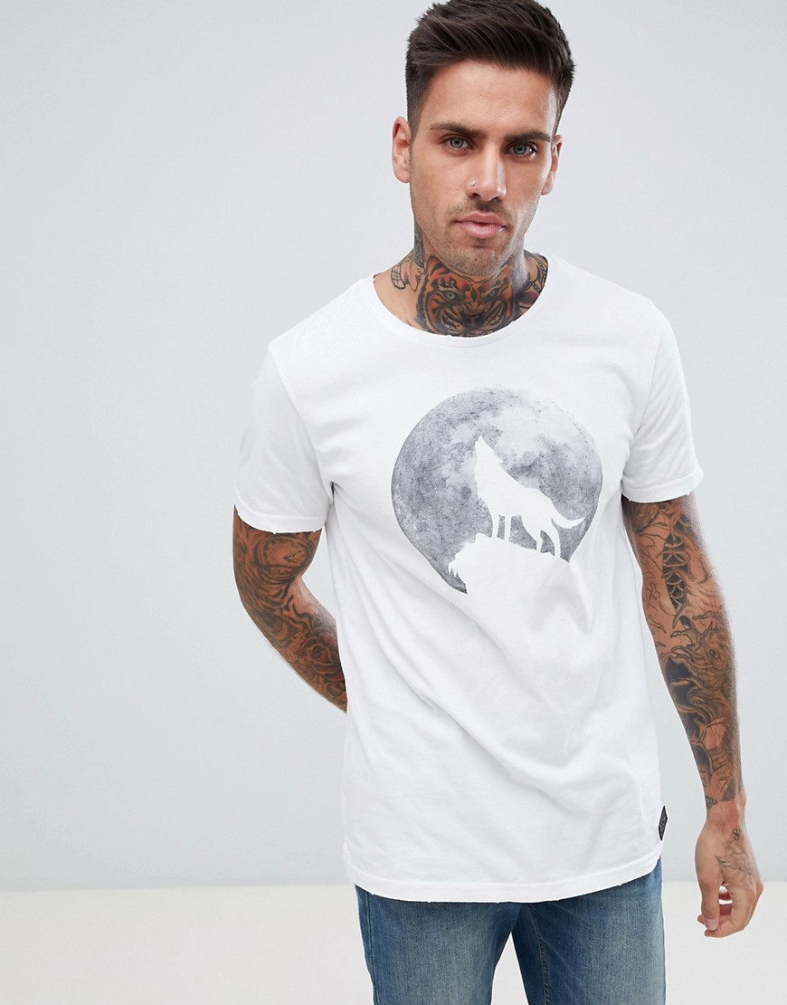 Just Junkies Wolf and Moon Print T-Shirt - White