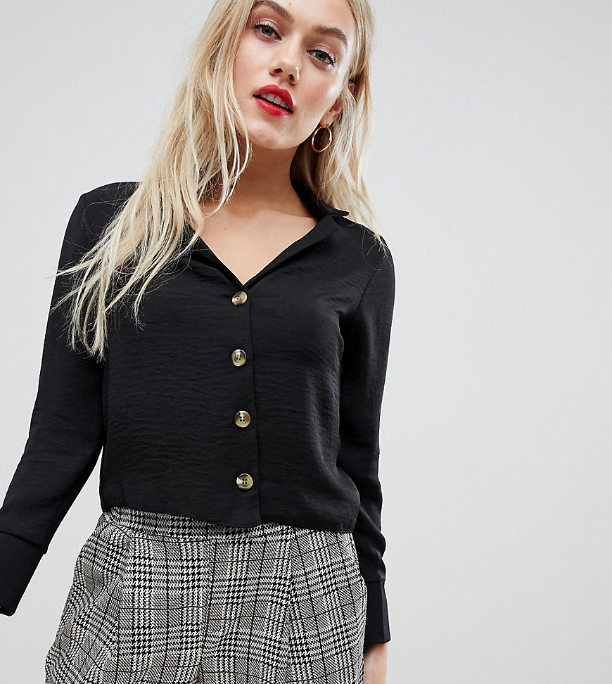 New Look Petite button down shirt in black