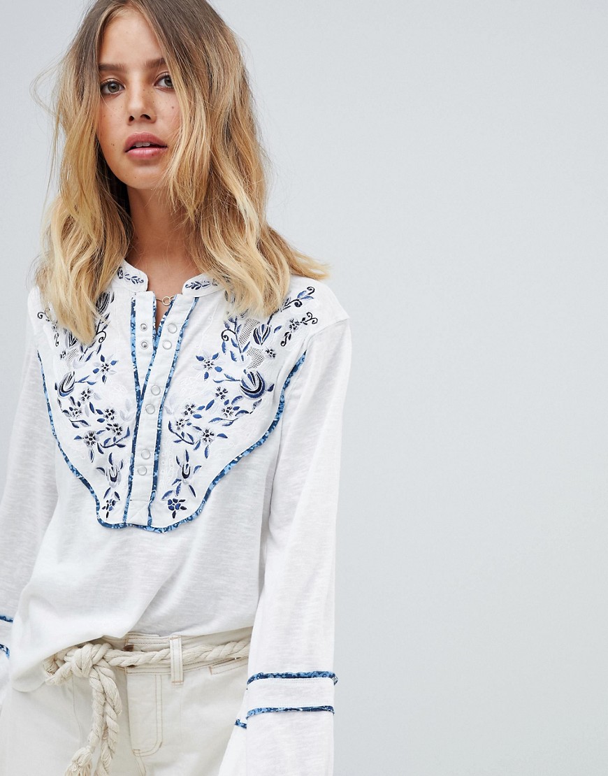 Free People Sundance Kid embroidered henley top