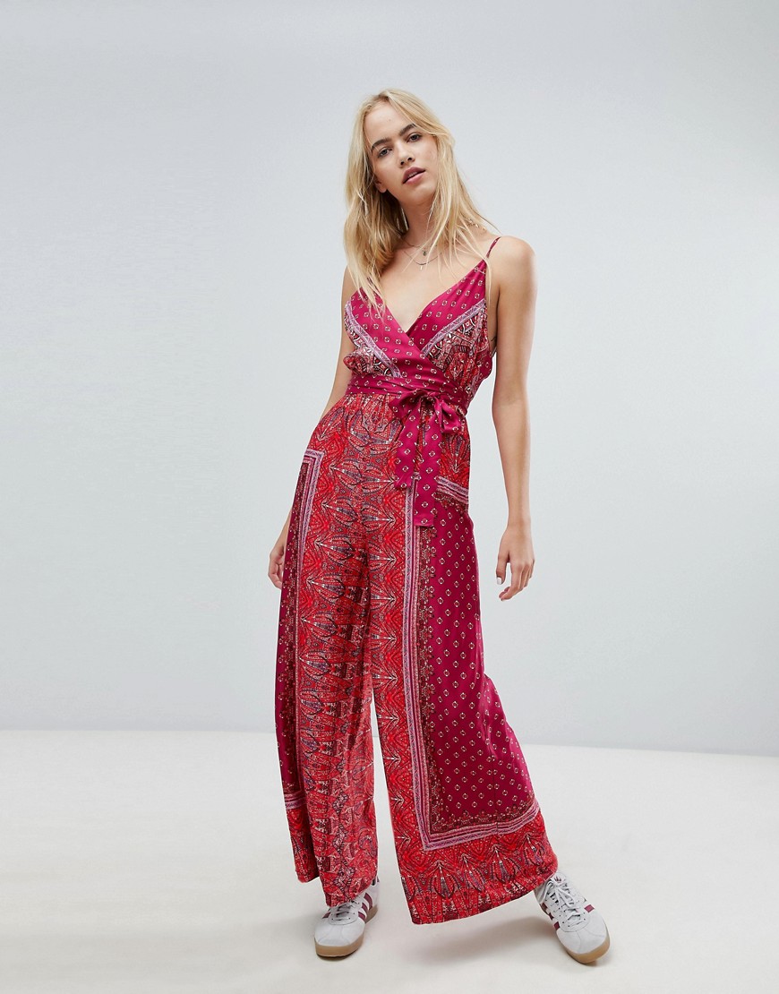 Free People Cabbage Rose wrap front printed jumpsuit - Pink combo