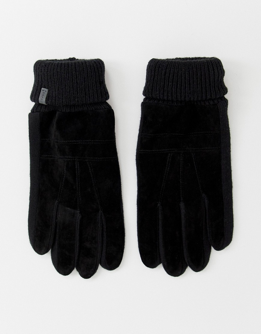 Esprit suede gloves with knitted panels in black