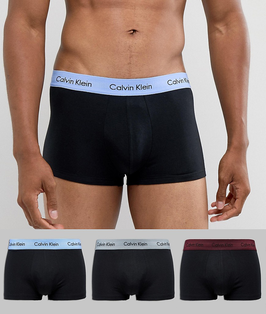 Calvin Klein Low Rise Trunks 3 Pack in Cotton Stretch - Black