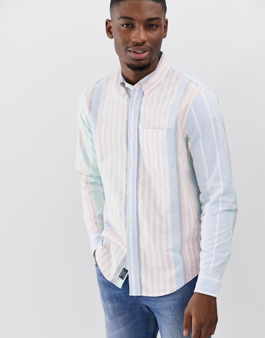 Abercrombie & Fitch icon logo button down oxford shirt slim fit in multicolor stripe