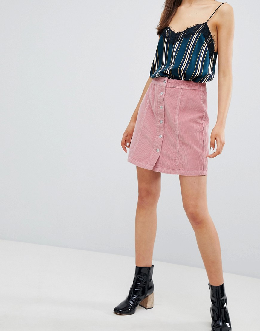 New Look Button Through Cord Mini Skirt - Light pink
