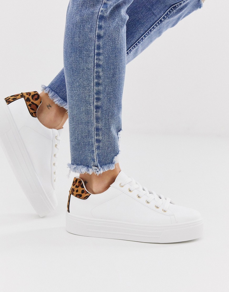 Miss Selfridge flatform trainers with leopard detail in white