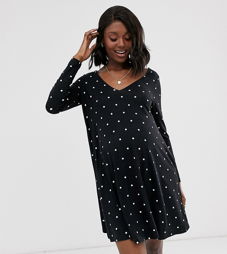 ASOS DESIGN Maternity ultimate long sleeve swing dress with concealed pockets in spot