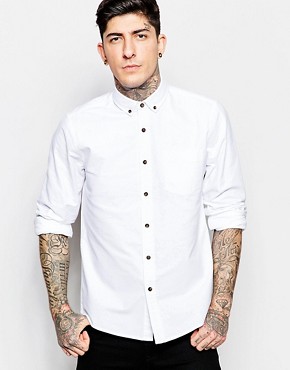 ASOS Oxford Shirt In White With Contrast Buttons And Long Sleeves