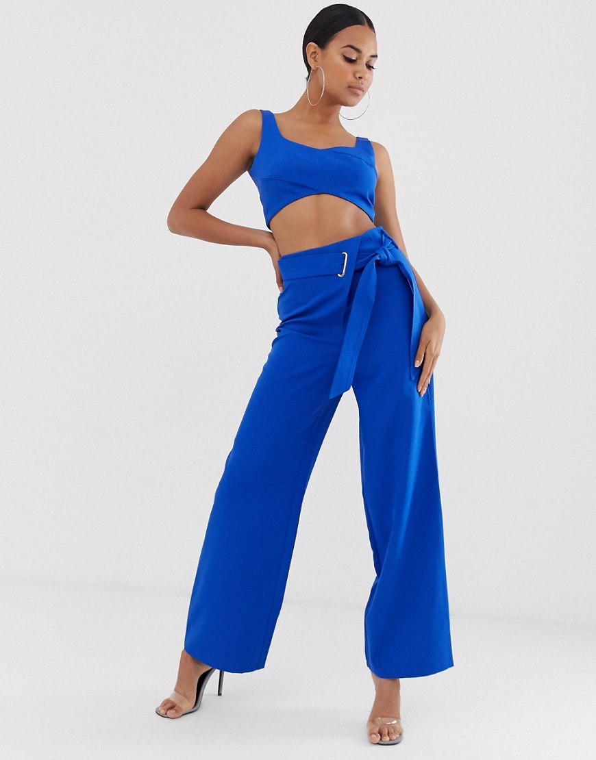 4th & Reckless high waisted wide leg trousers in cobalt
