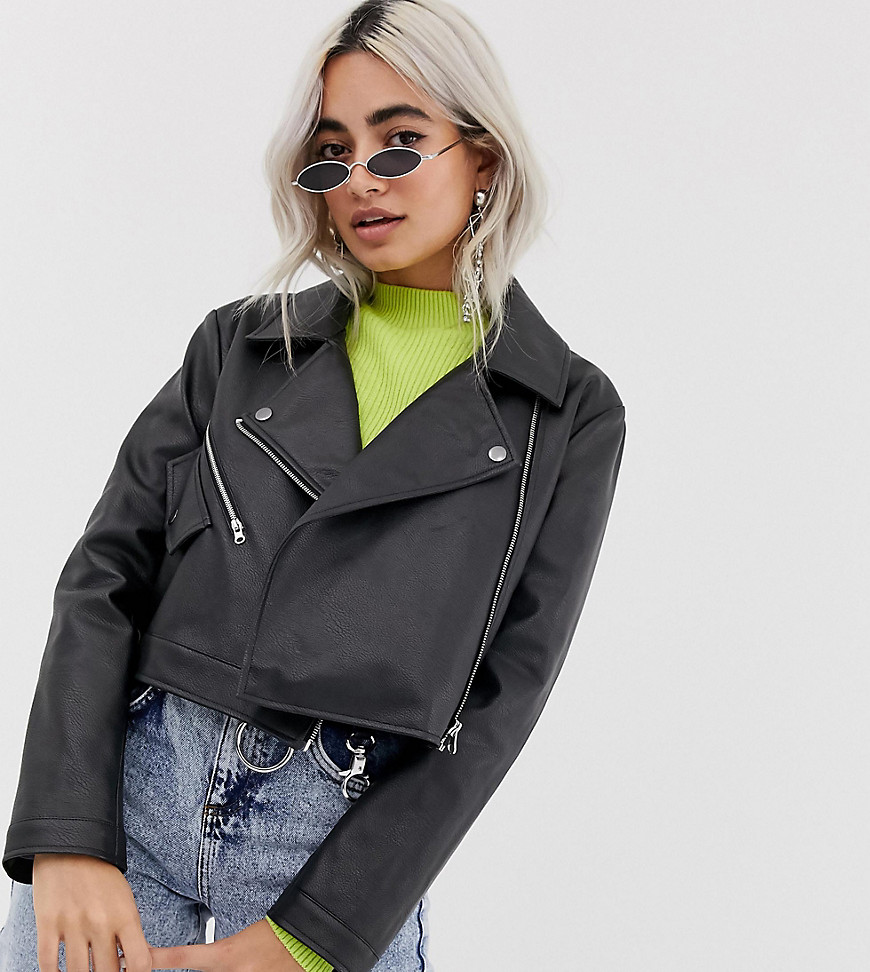 COLLUSION Petite leather look biker jacket