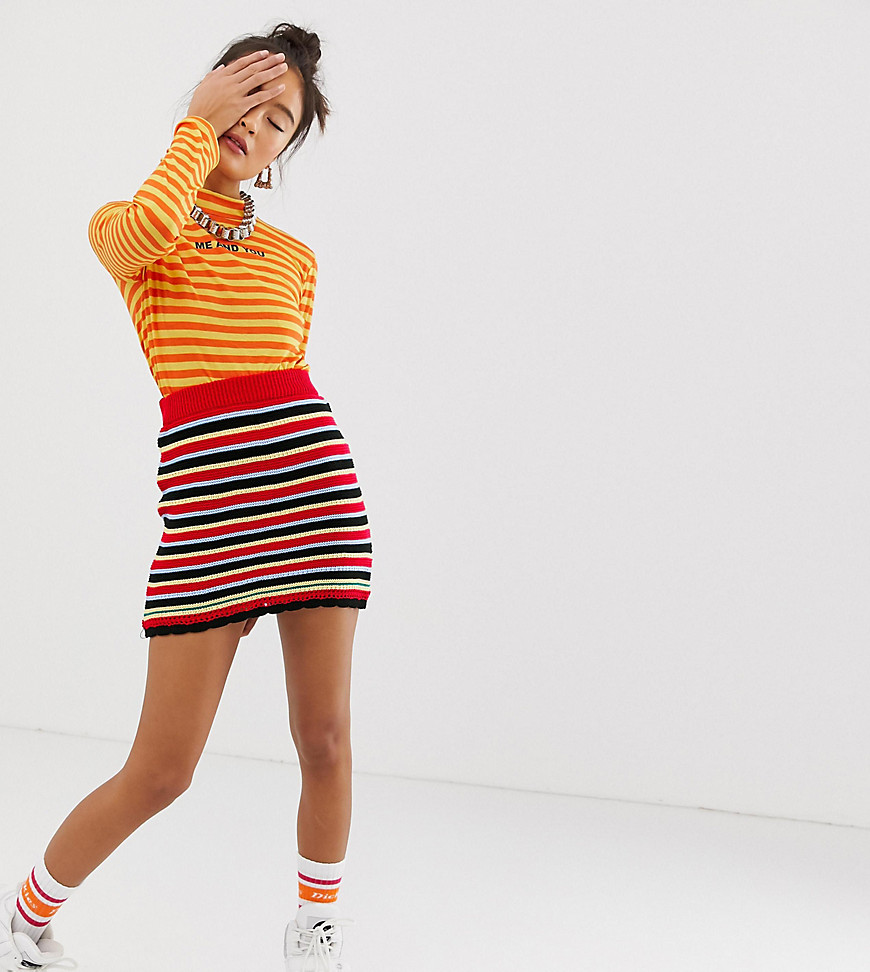 E.L.K Knitted Mini Skirt In Rainbow Stripe Co-Ord