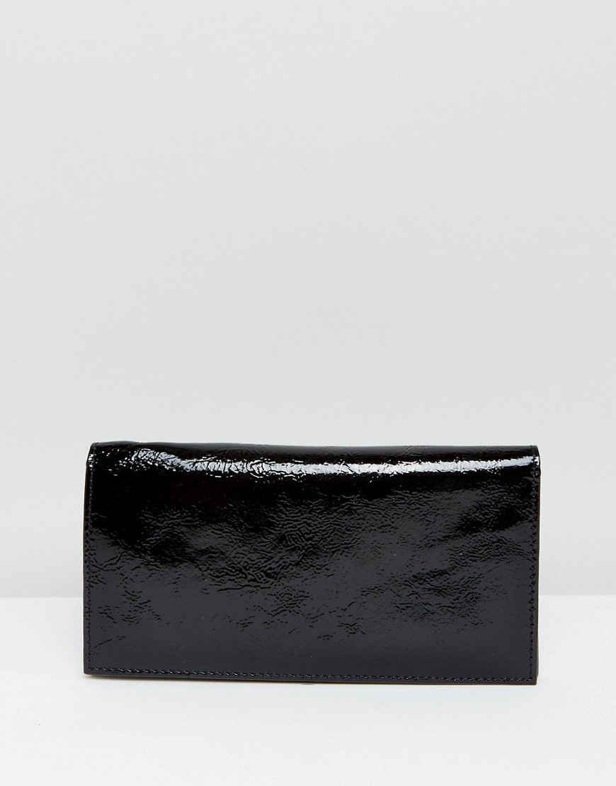 ASOS Leather Foldover Purse In High Shine - Black