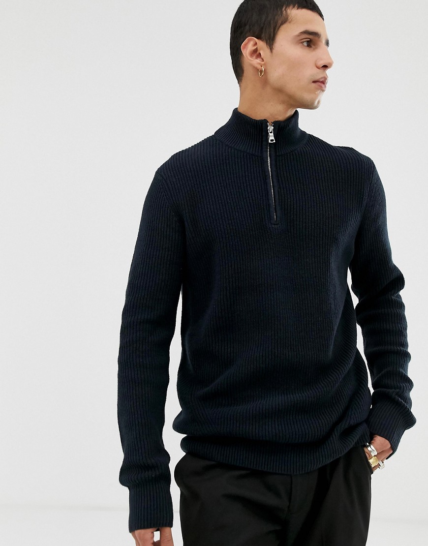 Kiomi knitted jumper with half zip funnel neck in navy