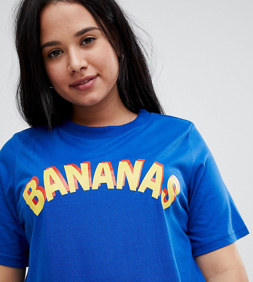 Daisy Street Plus relaxed t-shirt with bananas print - Blue