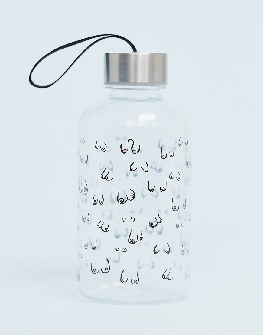 Monki waterbottle with pop up lid and boob print in clear