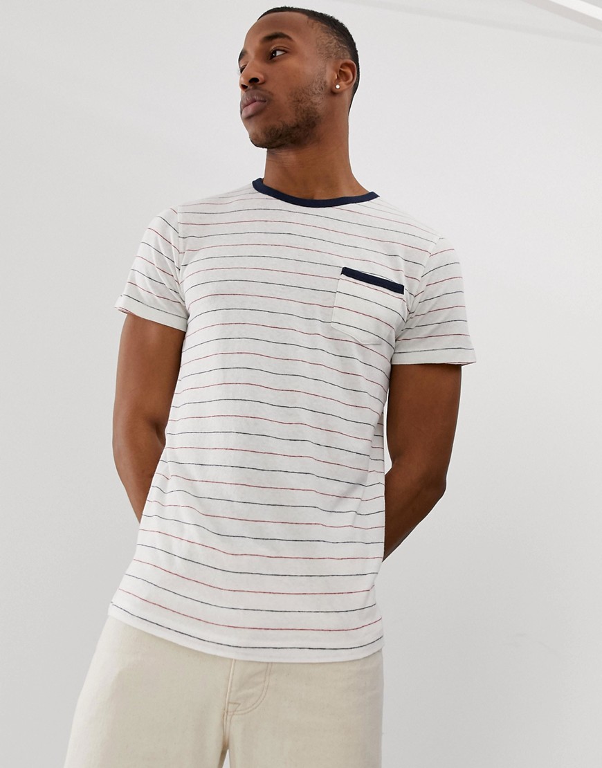Selected Homme stripe t-shirt with pocket in linen mix organic cotton