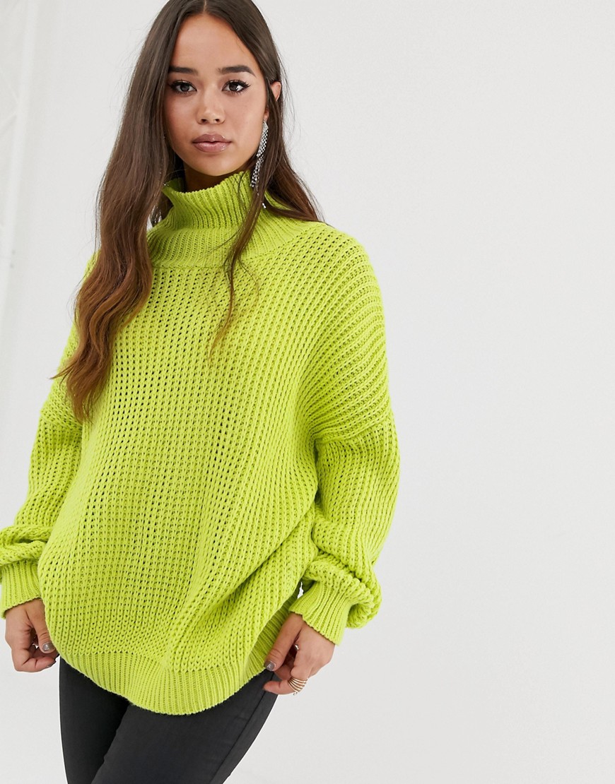 PrettyLittleThing oversized chunky knit jumper in neon green
