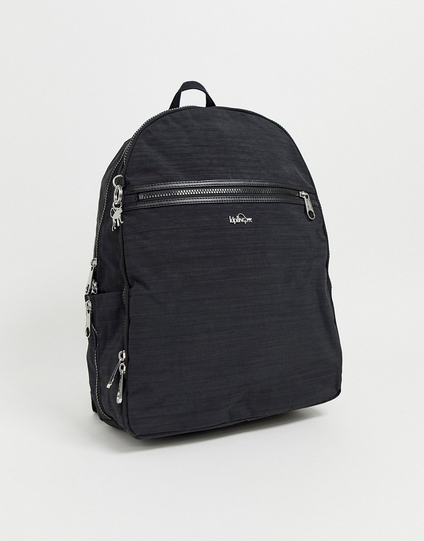 Kipling black zip detail backpack with silver monkey charm