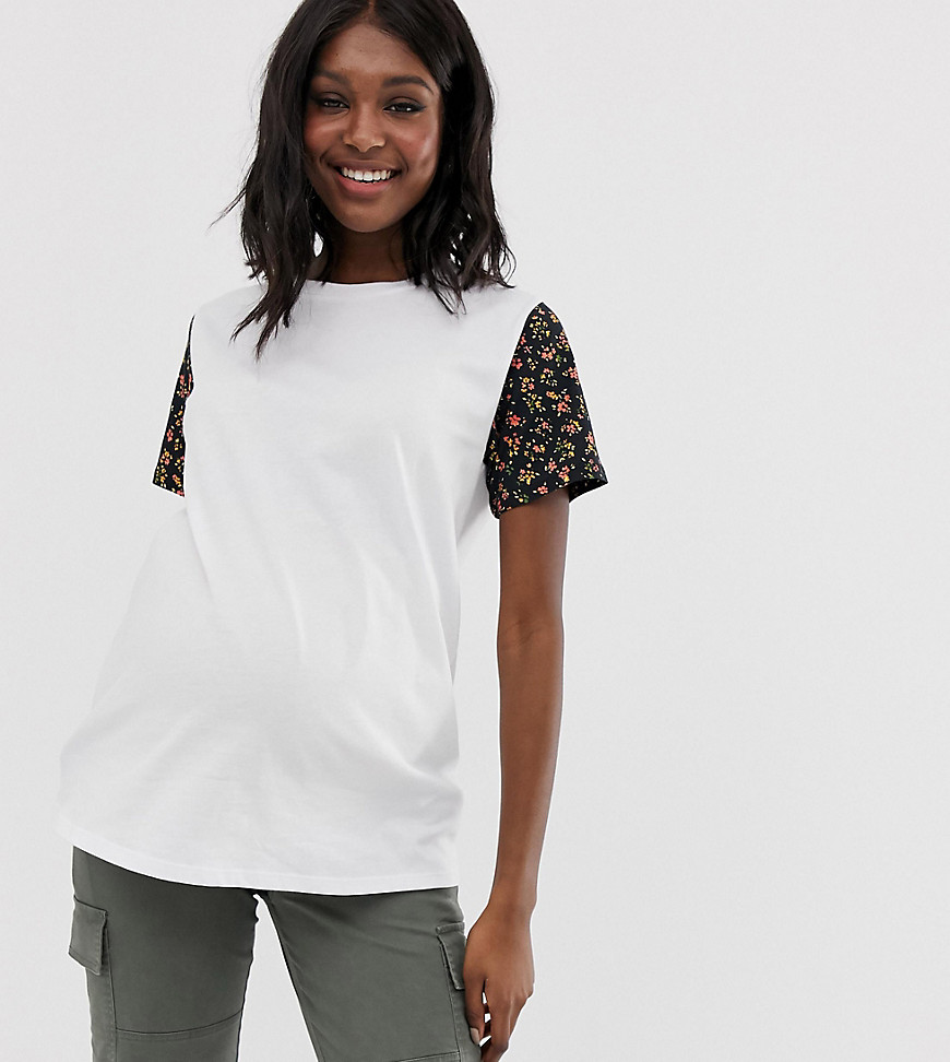 ASOS DESIGN Maternity t-shirt with contrast ditsy sleeve