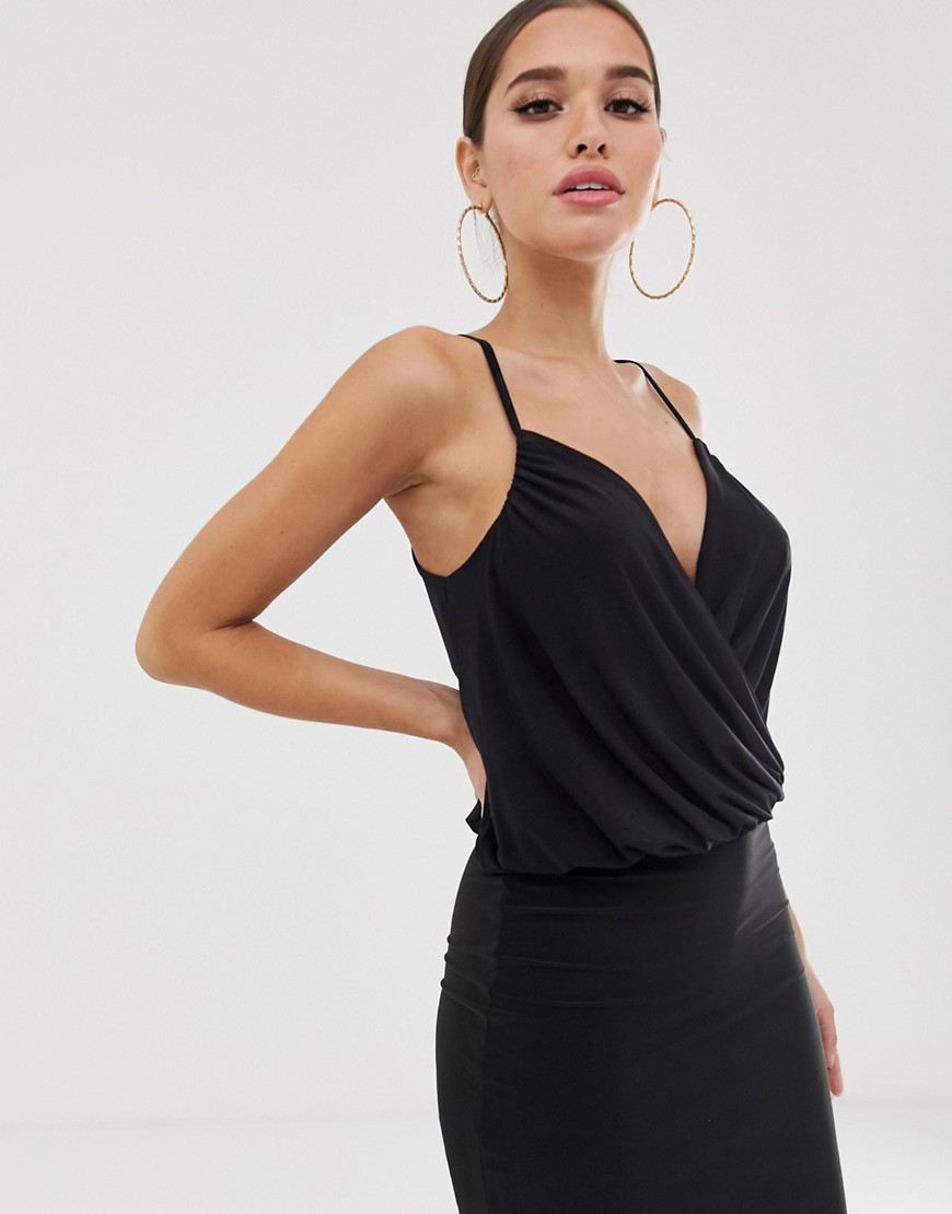 Koco & K soft touch drape front top in black