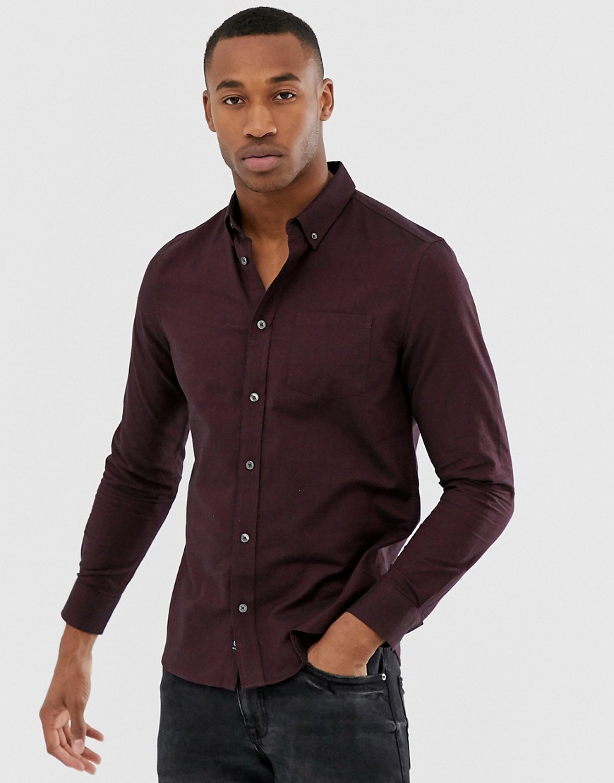 Burton Menswear long sleeve oxford shirt in burgundy