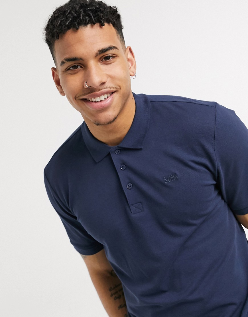 Only & Sons pique logo polo in navy