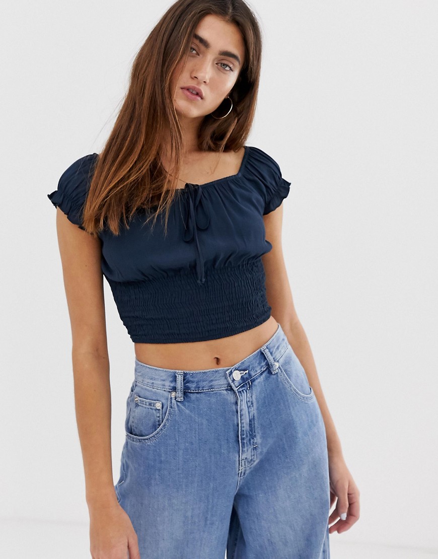 Pull&Bear top with shirring in navy