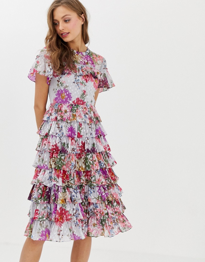 Needle & Thread ruffle midi dress in allover floral print