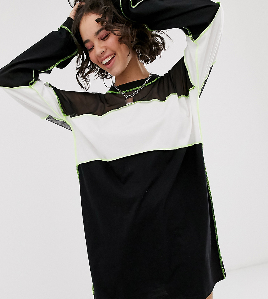 The Ragged Priest t-shirt dress with sheer panel and contrast stitching