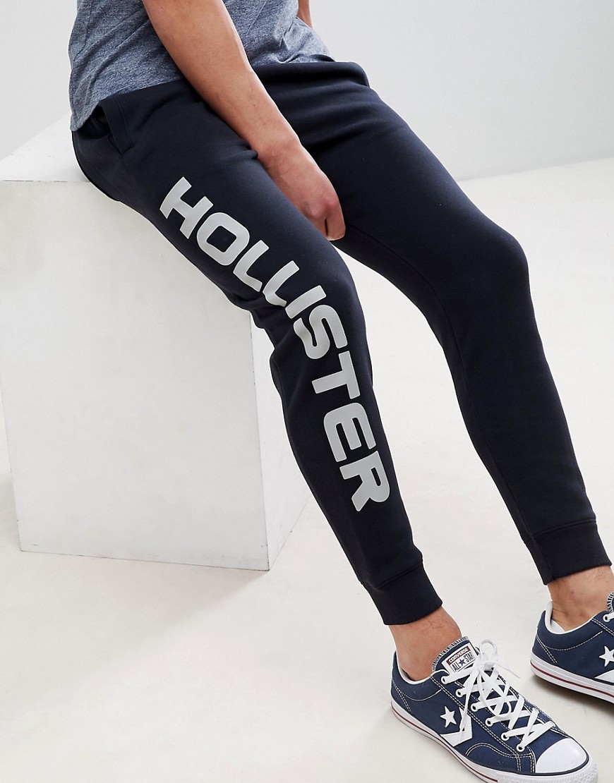 Hollister print logo skinny joggers in black