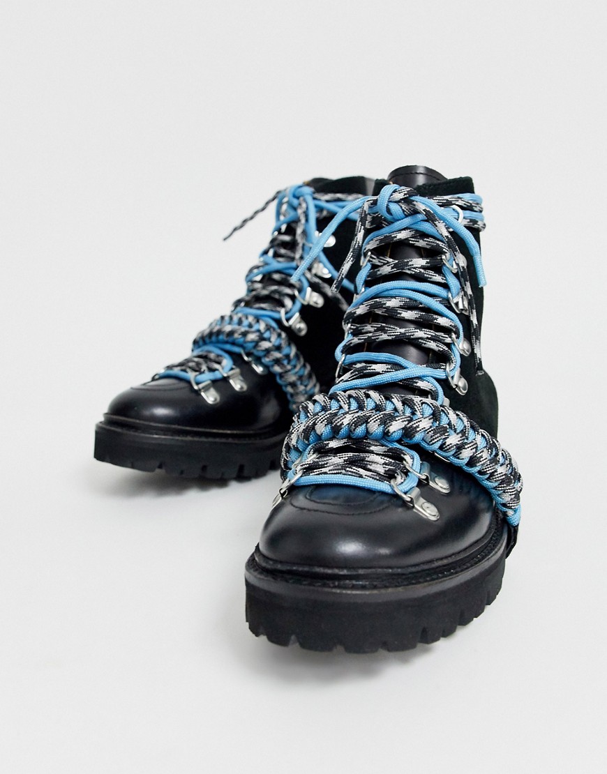House of Holland x Grenson blue paracord lace leather hiking boot
