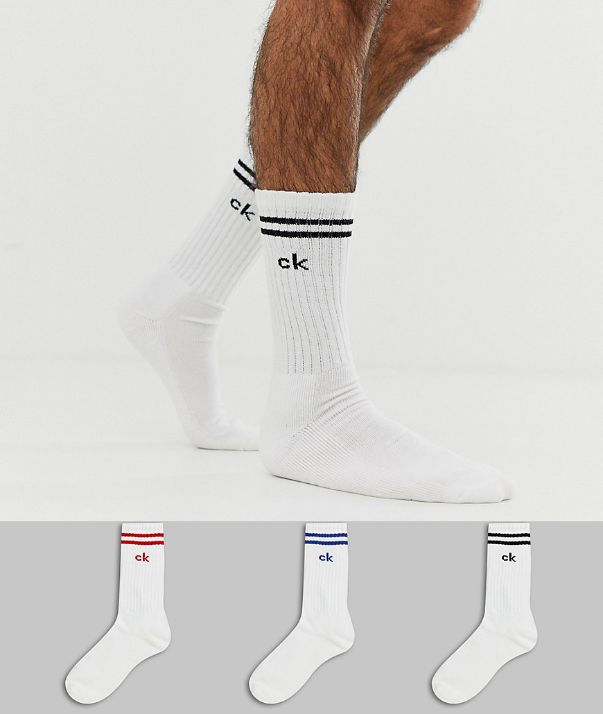 Calvin Klein 3 pack logo crew socks in white