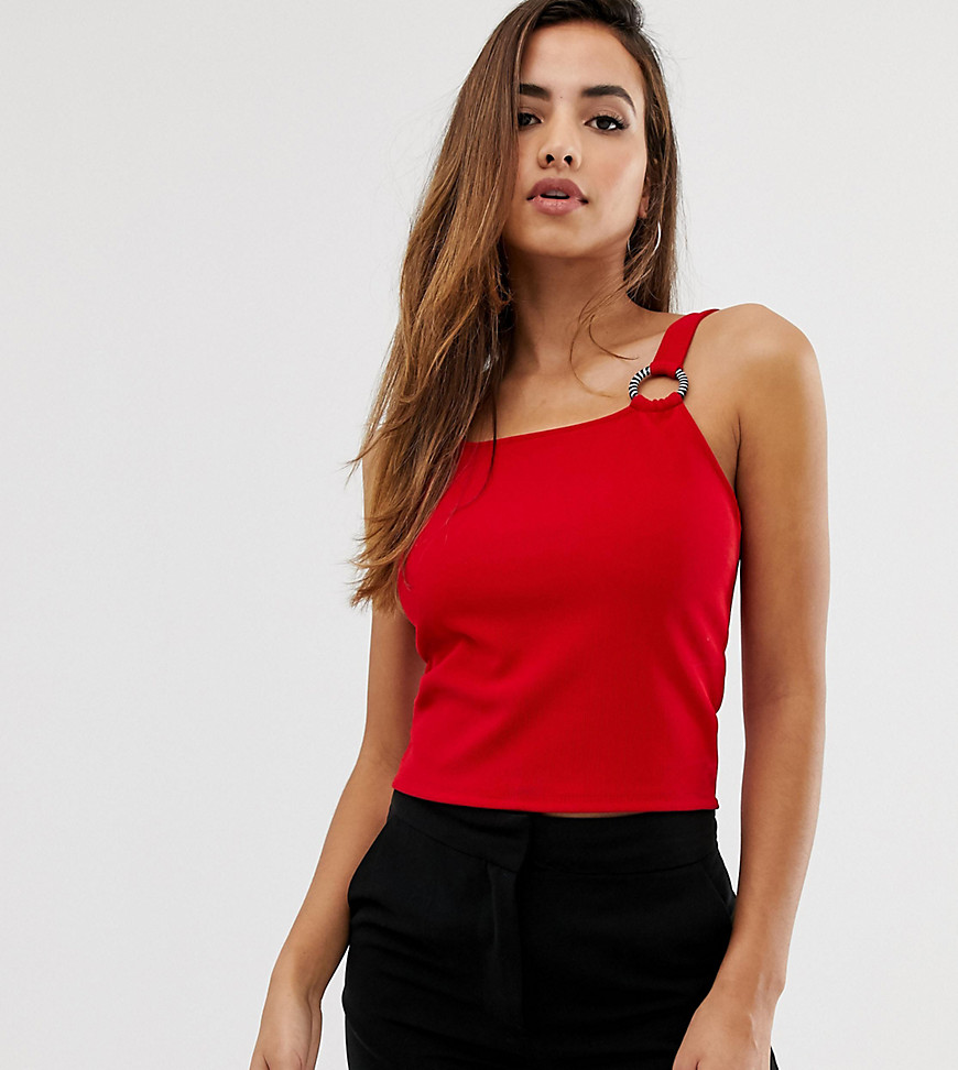 PrettyLittleThing ribbed square neck top with stripe ring detail in red