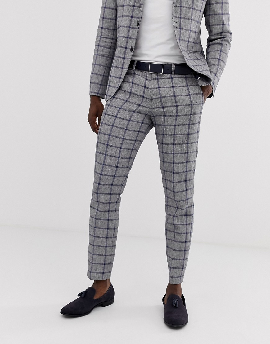 Selected Homme slim suit trouser in window pane check cotton linen