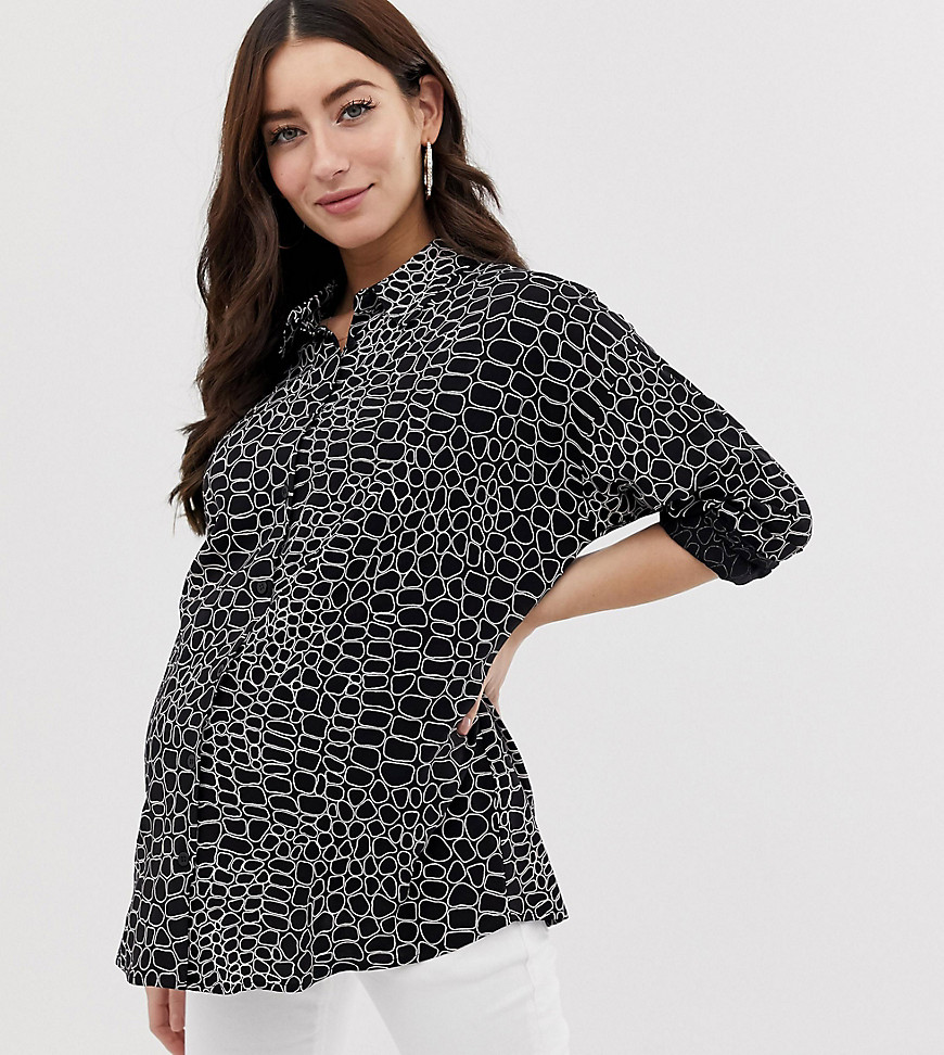 ASOS DESIGN Maternity long sleeve shirt in crocodile animal print