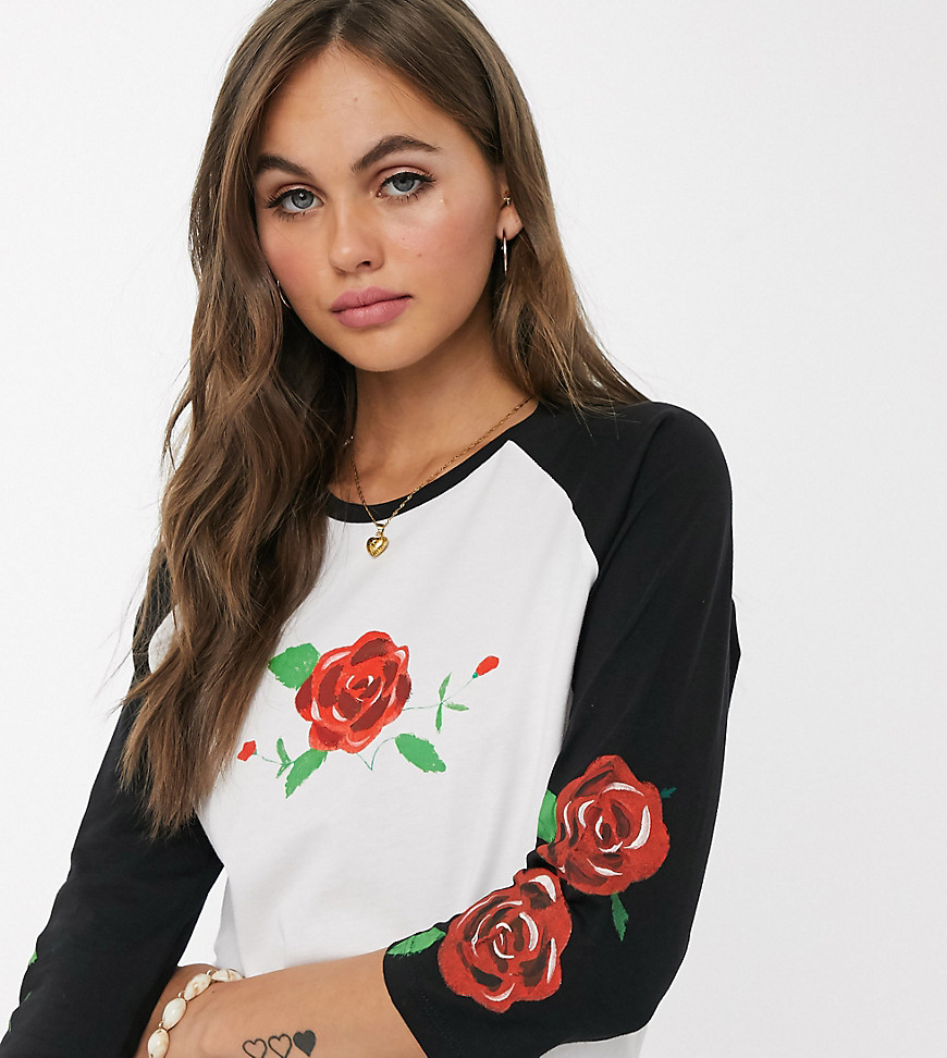 We Are Hairy People organic cotton raglan t-shirt with hand painted roses