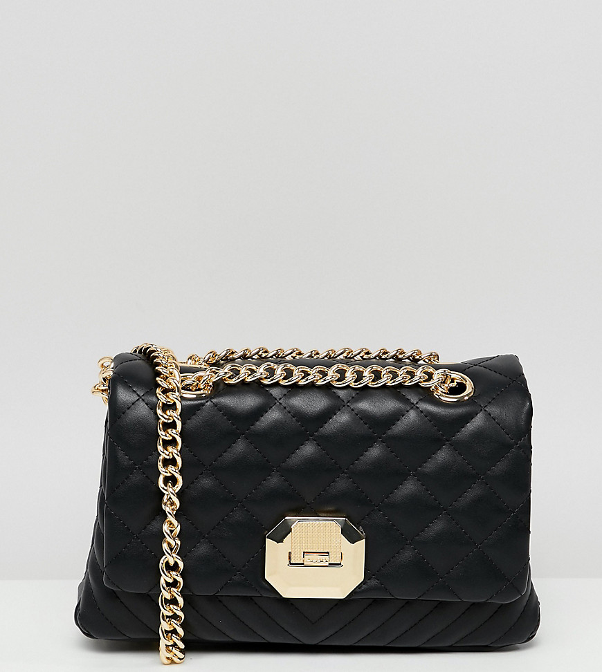 ALDO Menifee black quilted cross body bag with double gold chunky chain strap