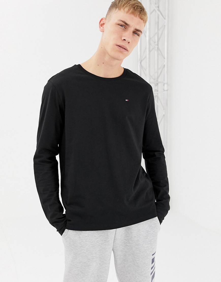 Tommy Hilfiger flag long sleeve top in organic cotton in black