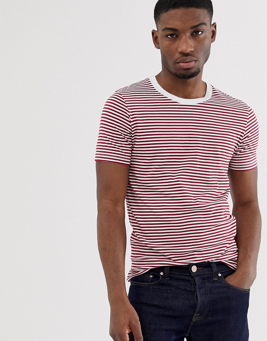 Selected Homme 'The Perfect Tee' pima cotton striped t-shirt in red