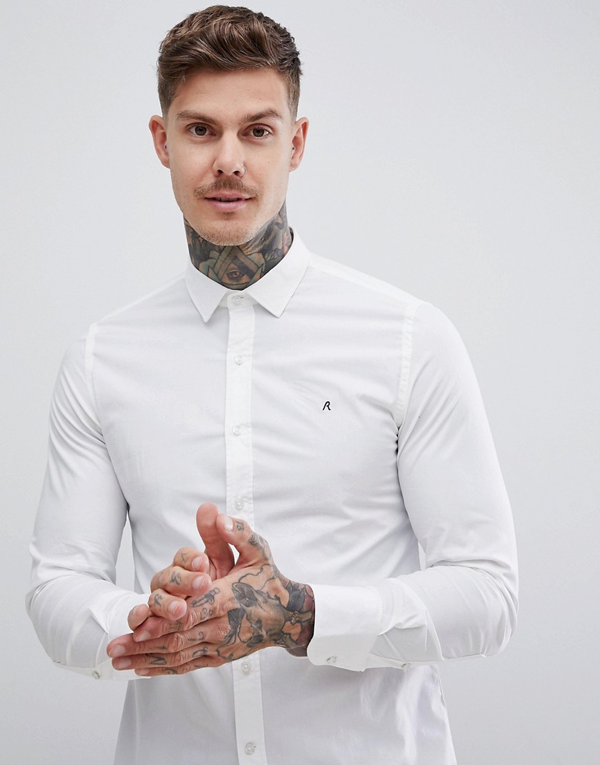 Replay Slim Stretch Poplin Shirt In White - White