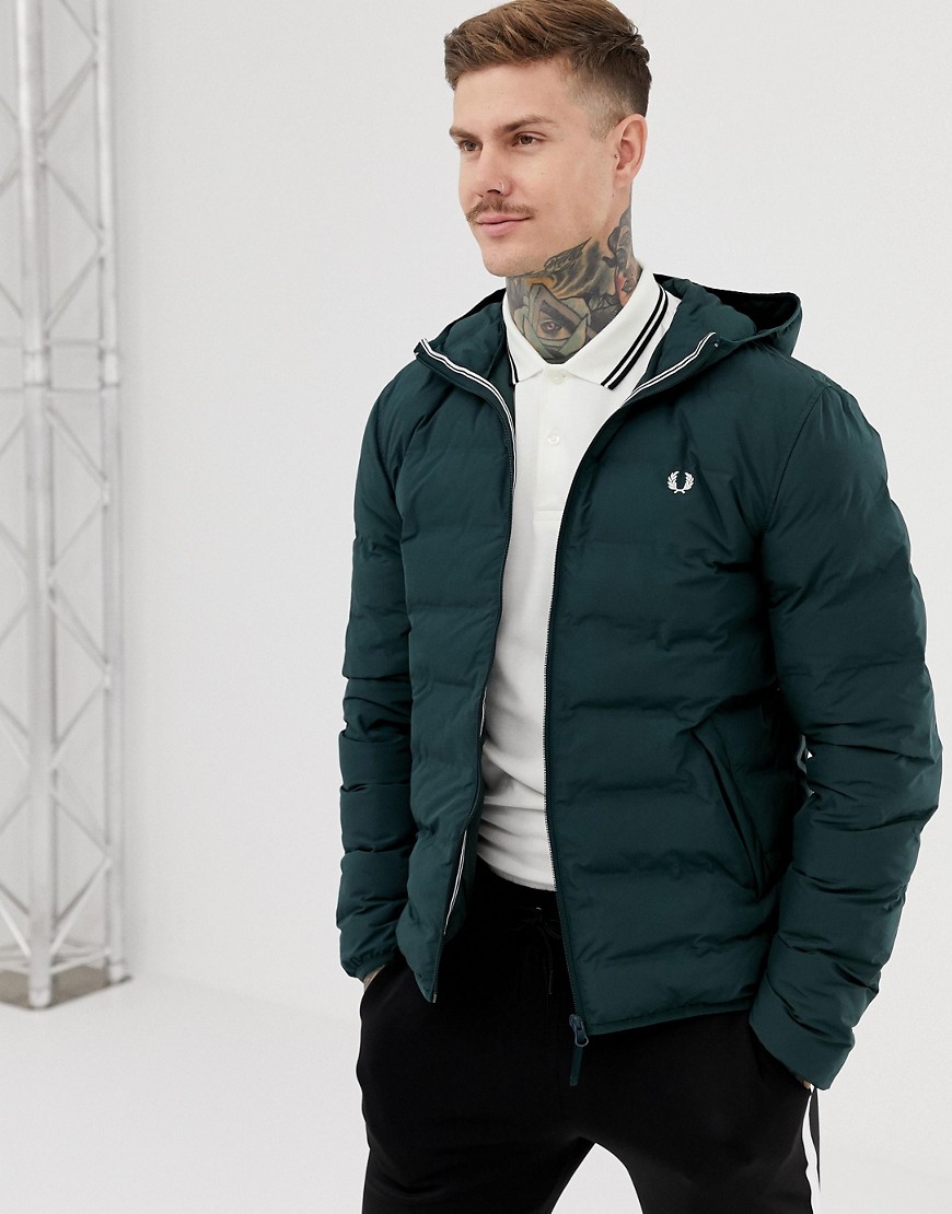 Fred Perry hooded puffer jacket in green
