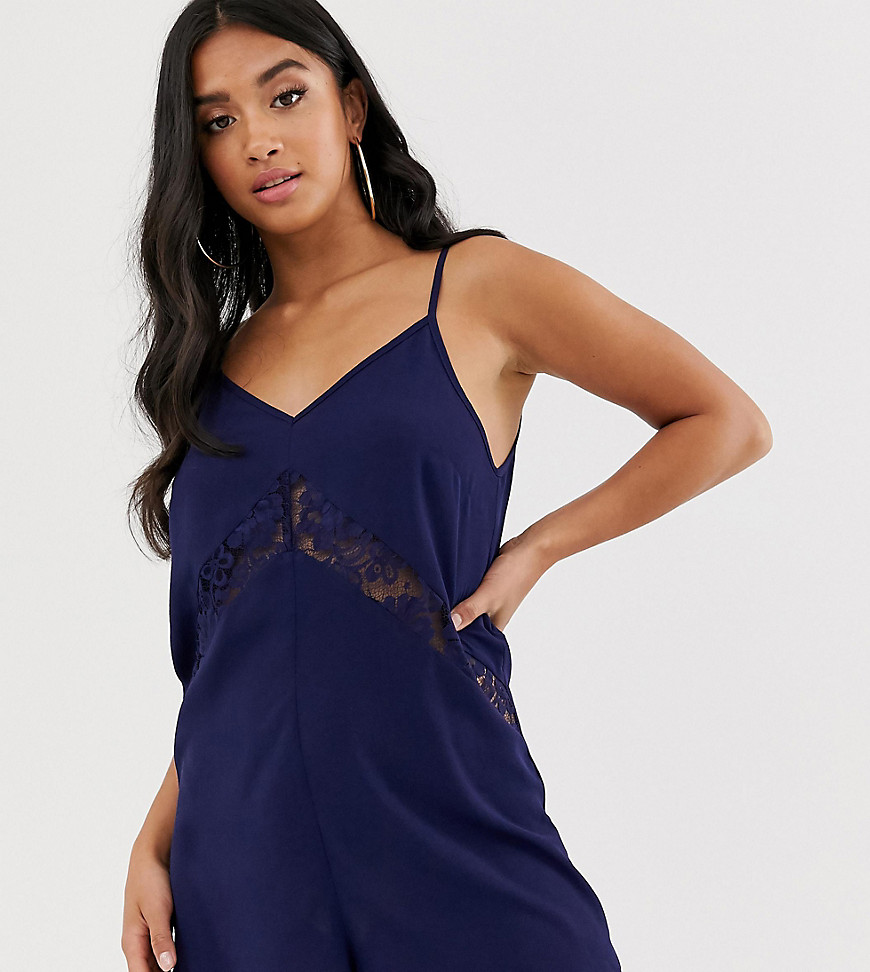 Outrageous Fortune Petite lace insert playsuit in navy